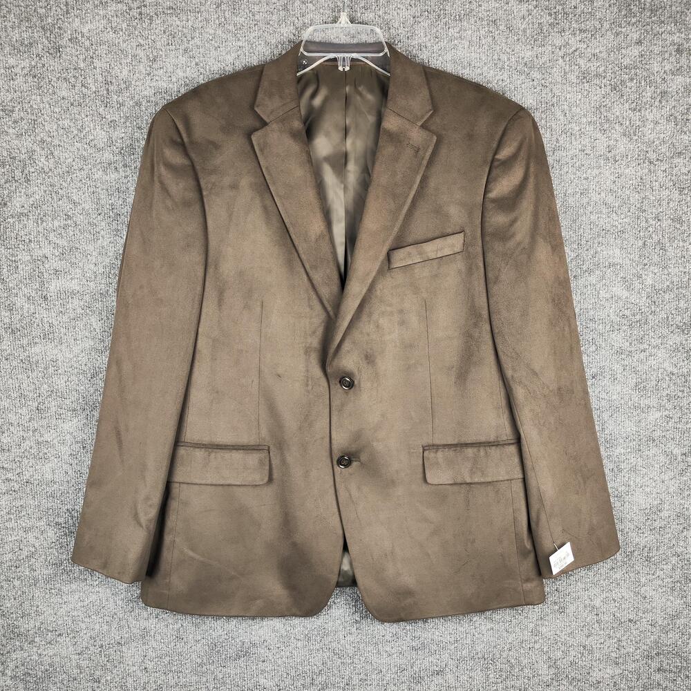 Van Heusen Blazer Mens 44R Brown Faux Suede Sport Coat Stretch Two Button